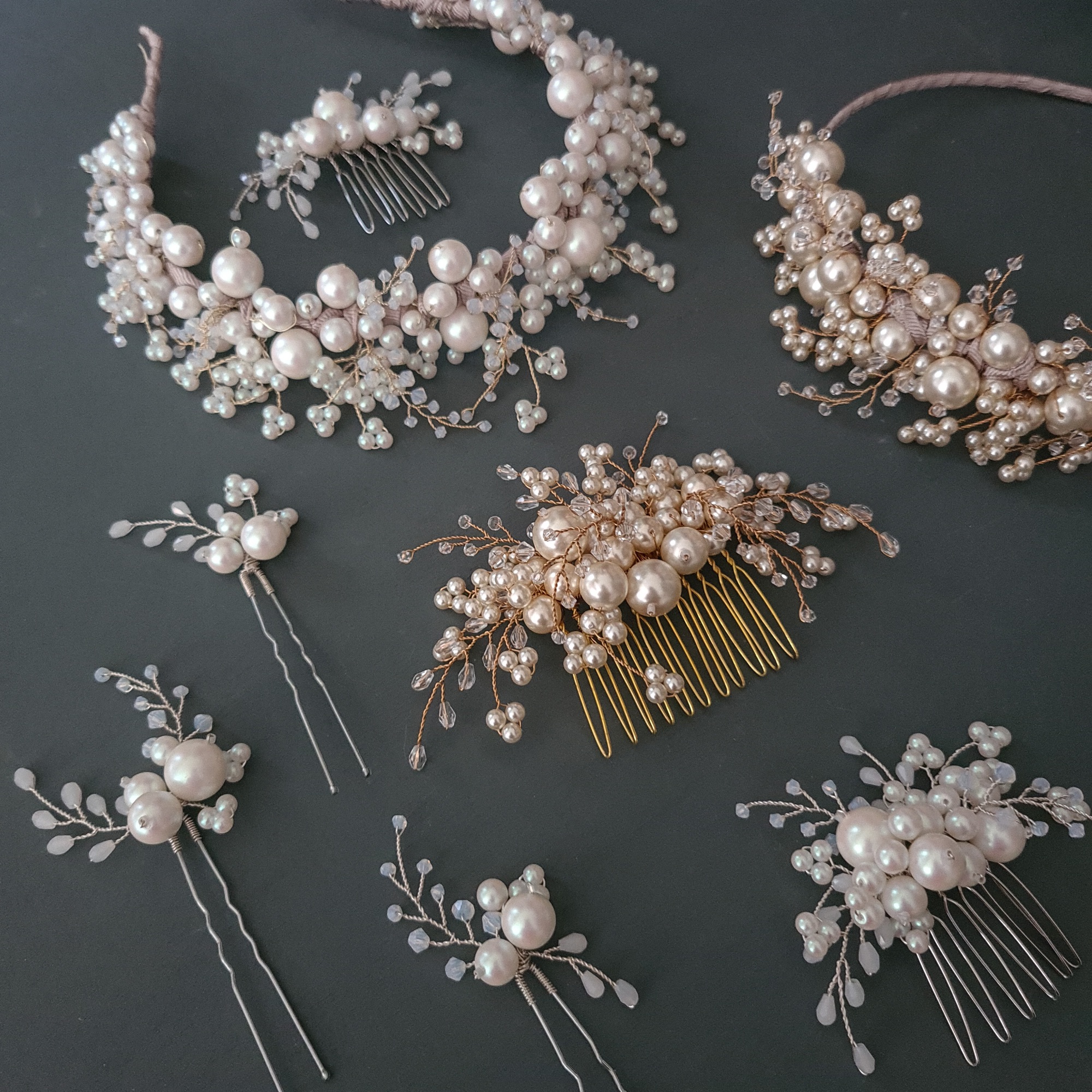 Handmade bridal hair accessories made from oversized pearls