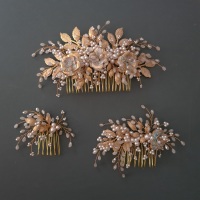 DESDEMONA | Pale Gold and Champagne Opal Floral Wedding Hair Combs
