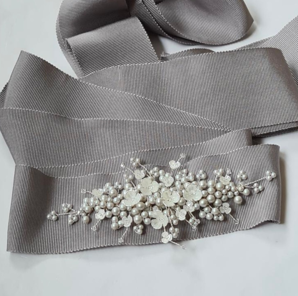 CARON | Floral Bridal Sash with wide ribbon