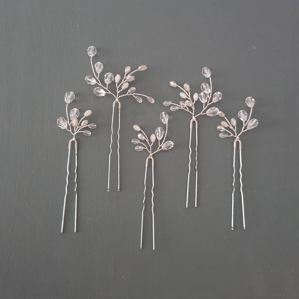 HESTER | set of five silver delicate crystal bridal hair pins