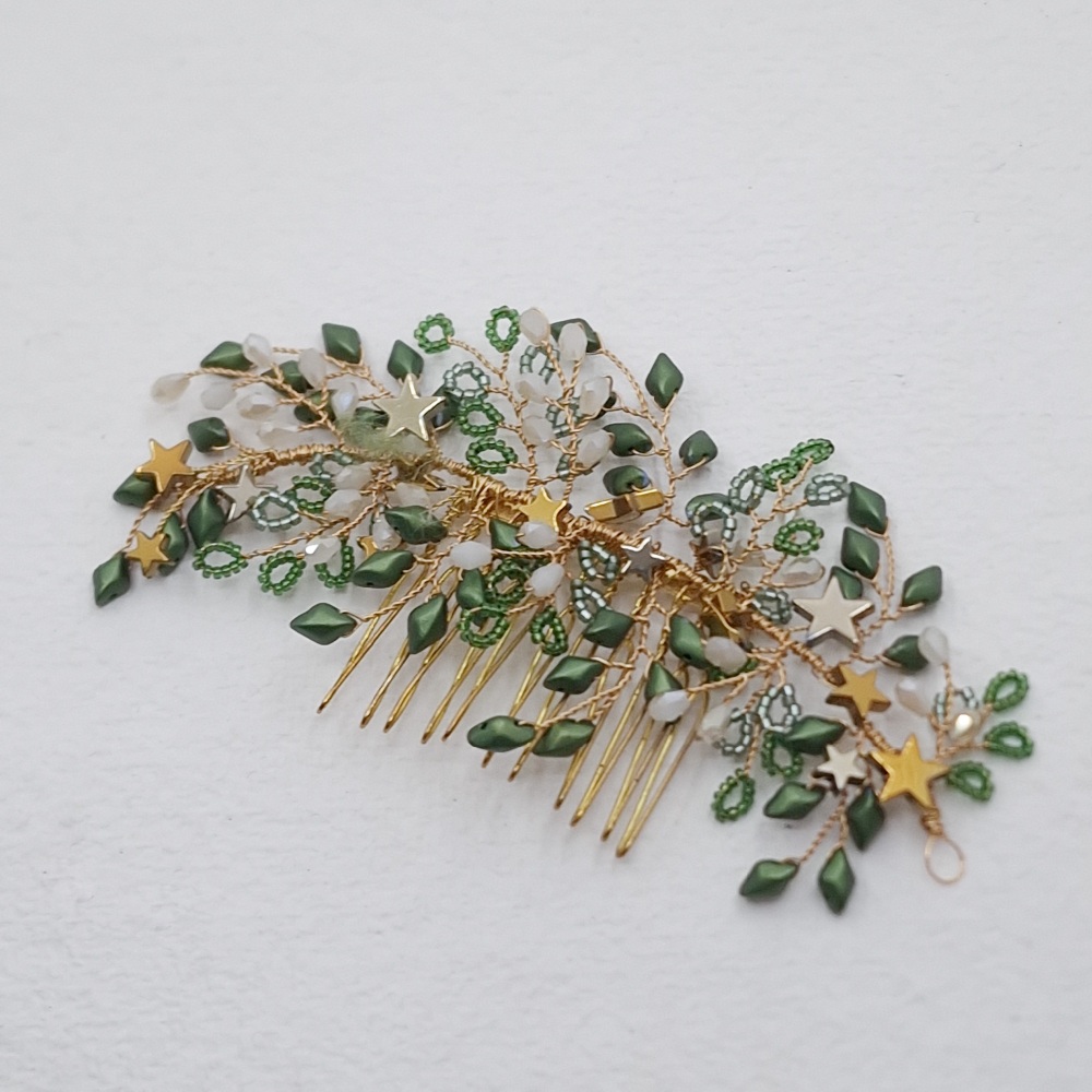 MANON | Delicate Celestial Green and Gold Bridal Hair Comb