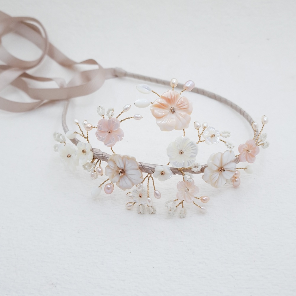 CHERRY BLOSSOM BLUSH | Mother of Pearl Floral Side Headdress