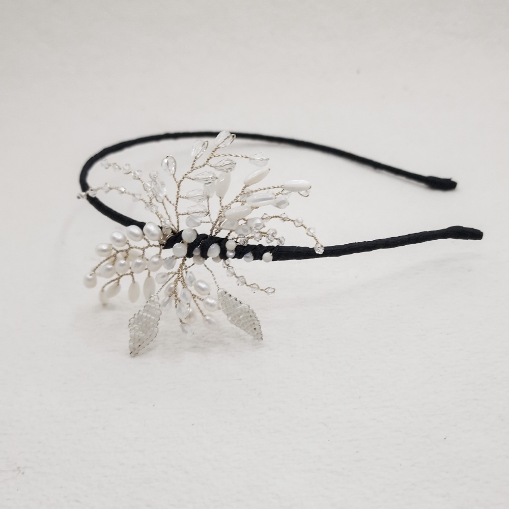 FERN | Petite Ivory and Silver Crystal and Pearl Headdress