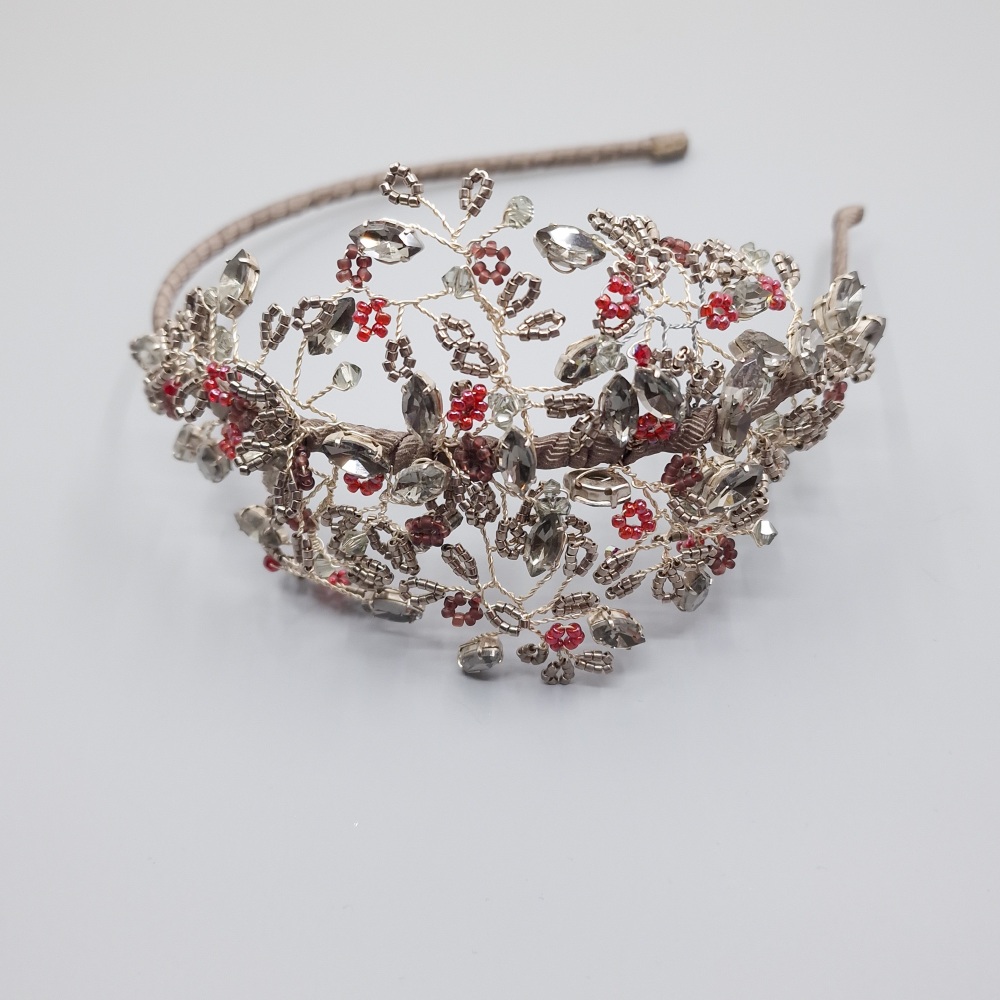 GREY AND RED | Vintage Inspired Crystal Side Headdress