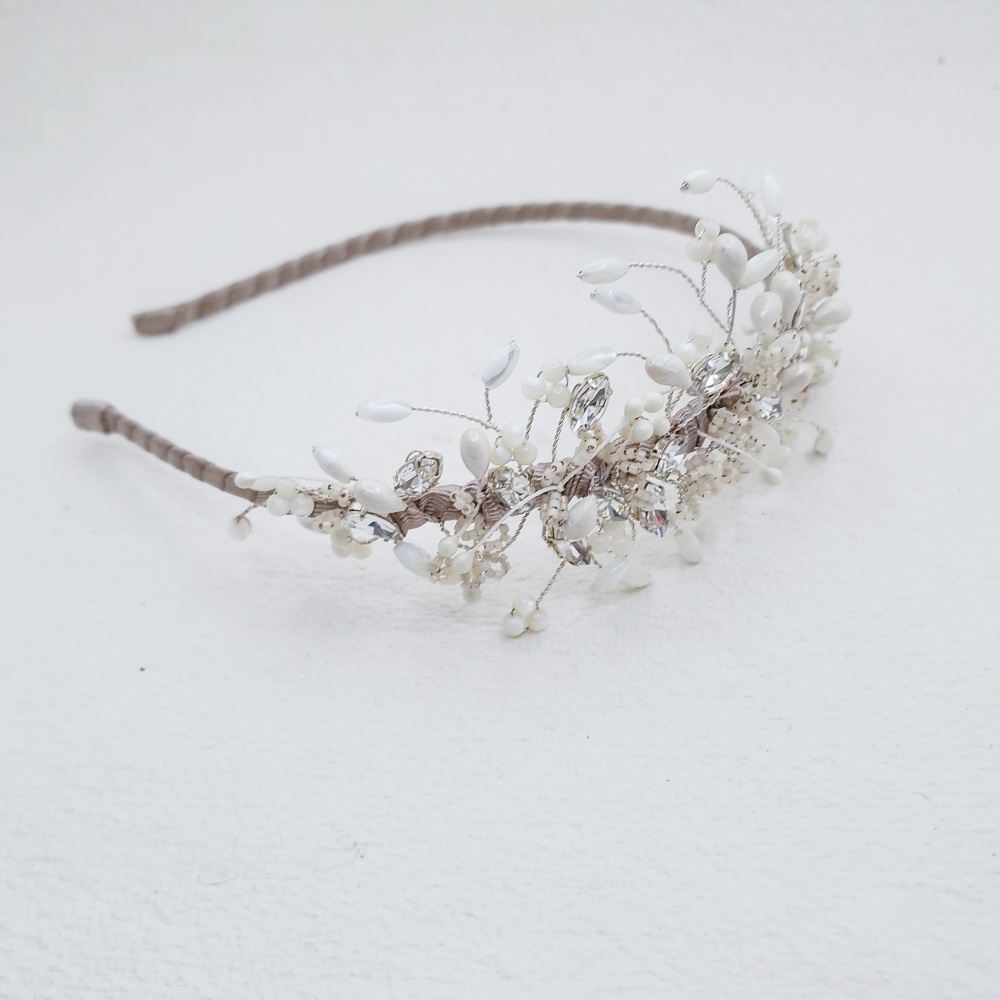 IVORY DIAMANTE | Mother of Pearl Side Headdress