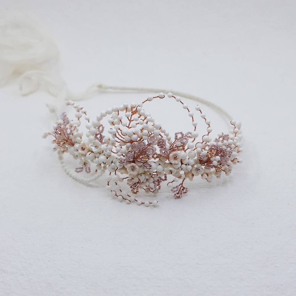WINTER ROSE | Ivory, Copper and Blush One of a Kind Pearl Headdress