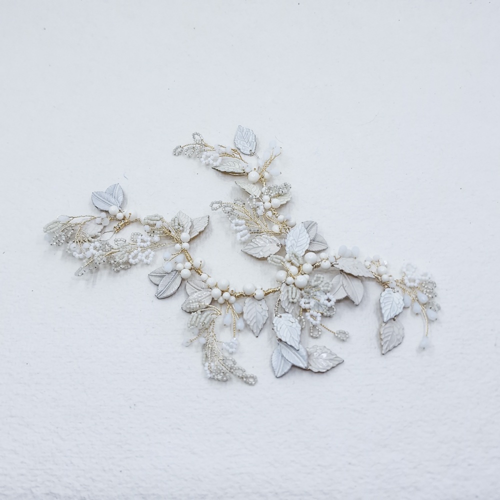 LEUCE | Ivory Enamel Leaf and Seed Bead Bridal Headpiece