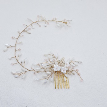 MAGNOLIA | Gold Asymmetrical Bridal Hair Vine