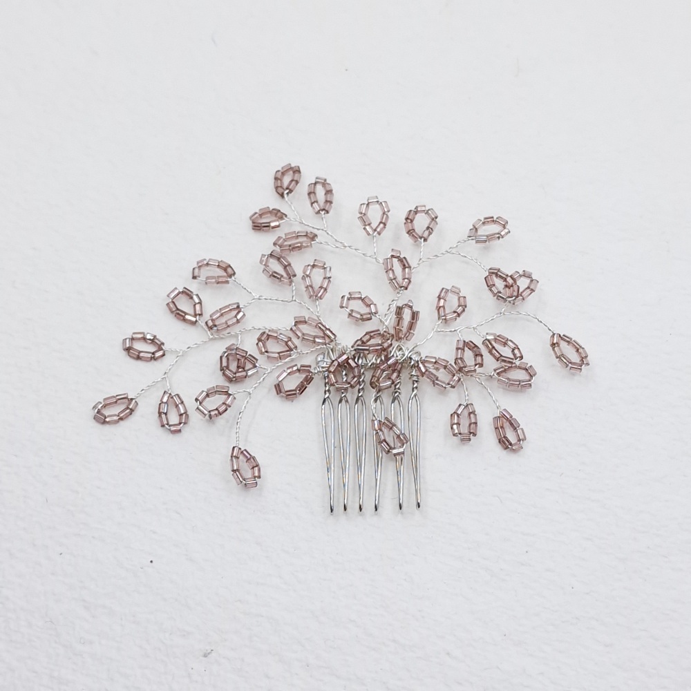 DUSKY PINK | Botanical Silver and Pink Seed Bead Bridal Hair Comb