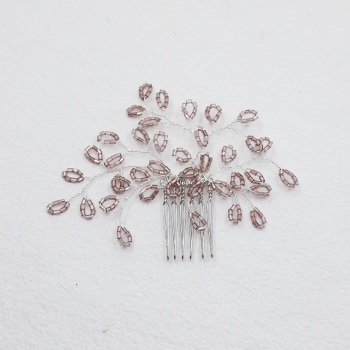 DUSKY PINK | Botanical Silver and Pink Seed Bead Bridal Hair Comb