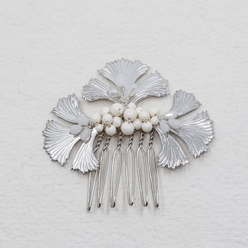 GINKO | Silver Botanical and Pearl Mini Bridal Hair Comb