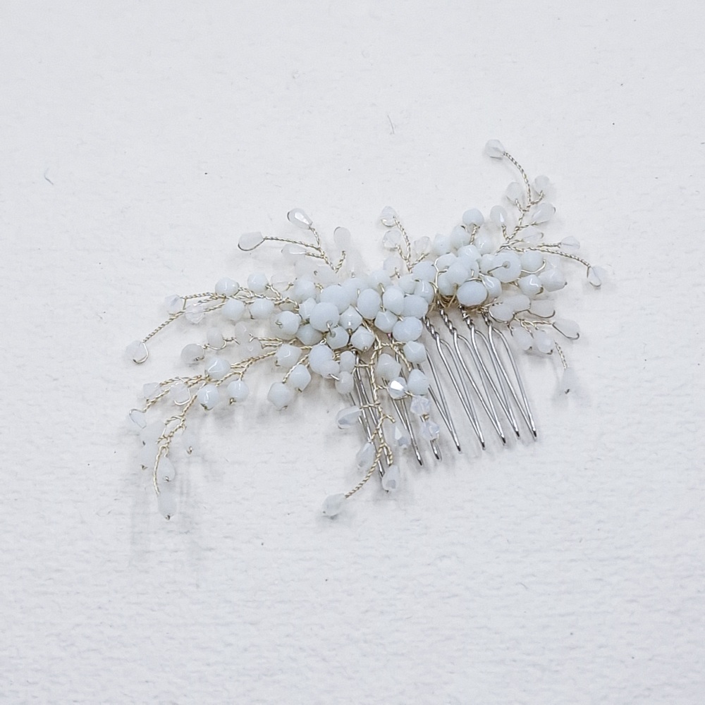 ISSABELINE | White Opal Crystal and Silver Bridal Hair Comb
