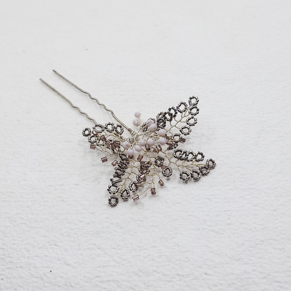 ANTIQUE SILVER AND PALE PINK | Delicate Vintage Inspired Hair Pin
