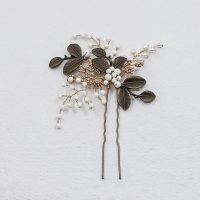 AUTUMN LEAVES | Autumn Gold Leaf and Ivory Gloss Pearl Bridal Hair Pin