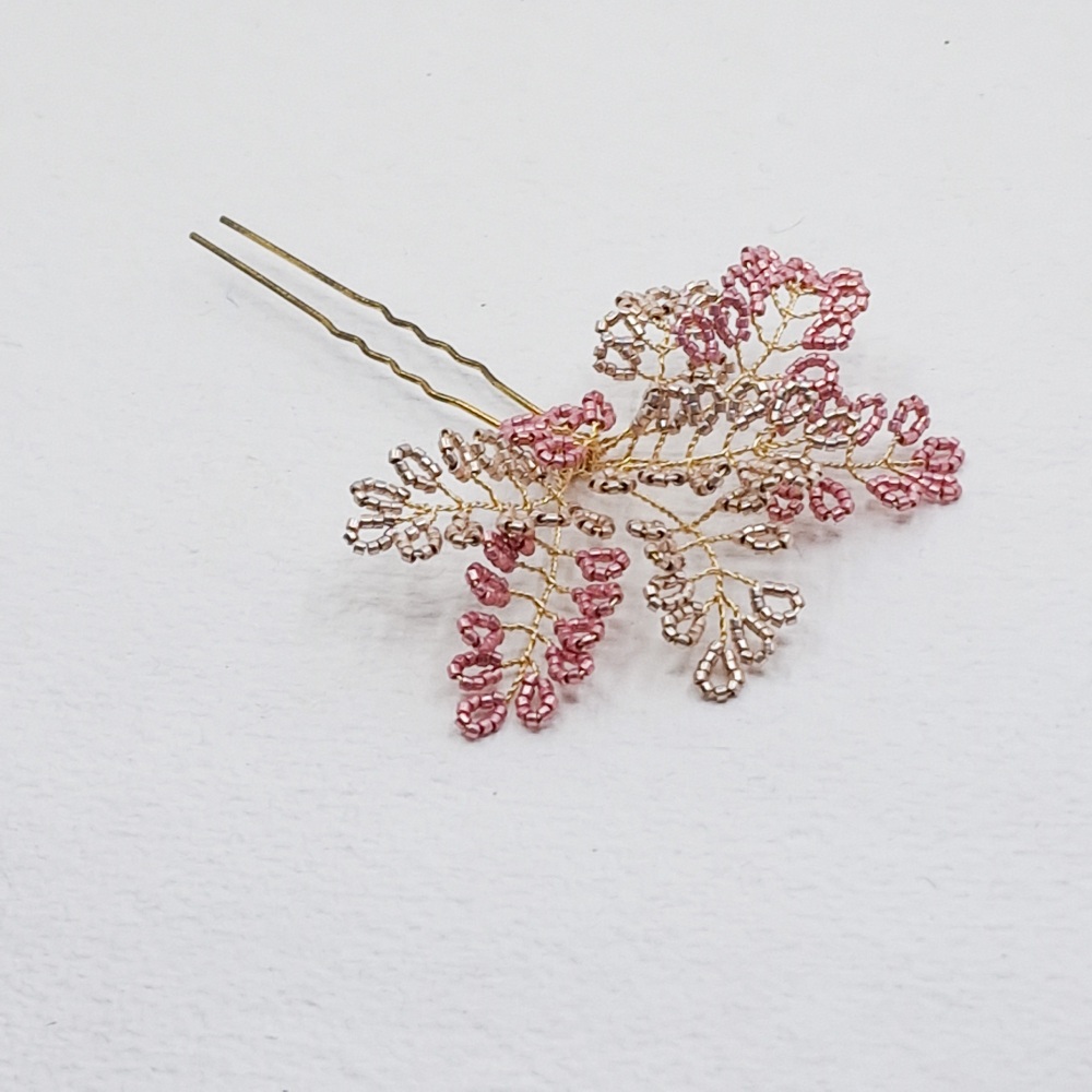 BOSTON | Intricate Seed Bead Bridal Hair Pin in Blush and Gold