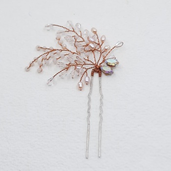 FERN | Bridal Hair Pin  in Cooper, Blush Pink with Diamante and Freshwater Pearl
