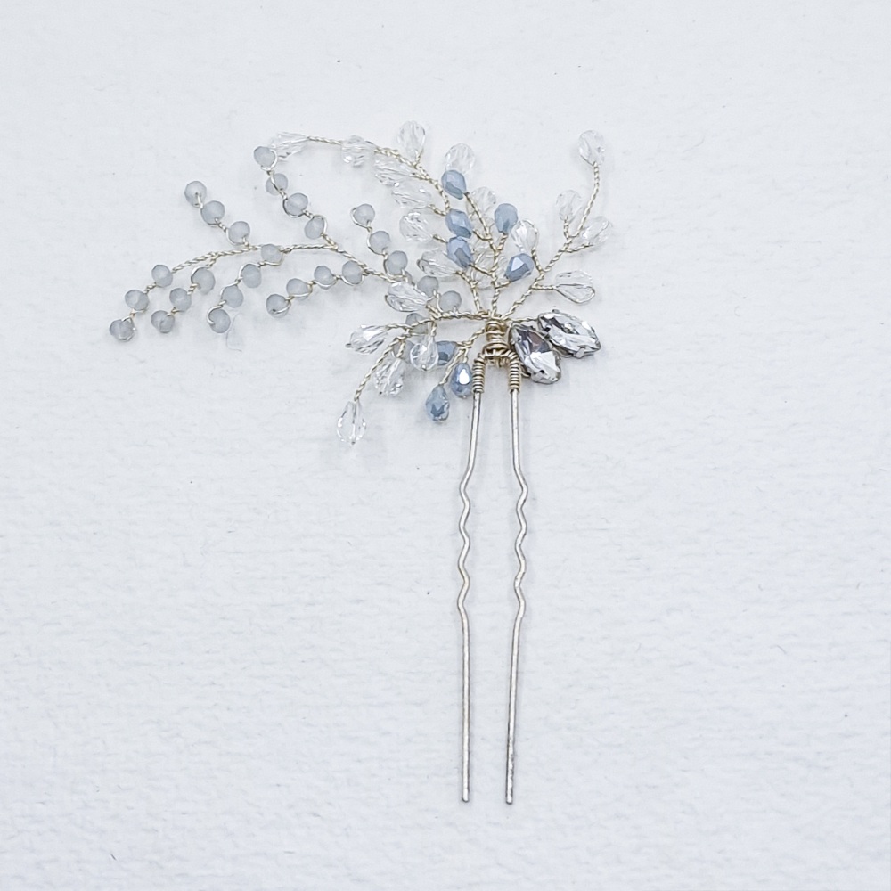 FERN | Bridal Hair Pin  in Silver, Grey Opal and Soft Blue