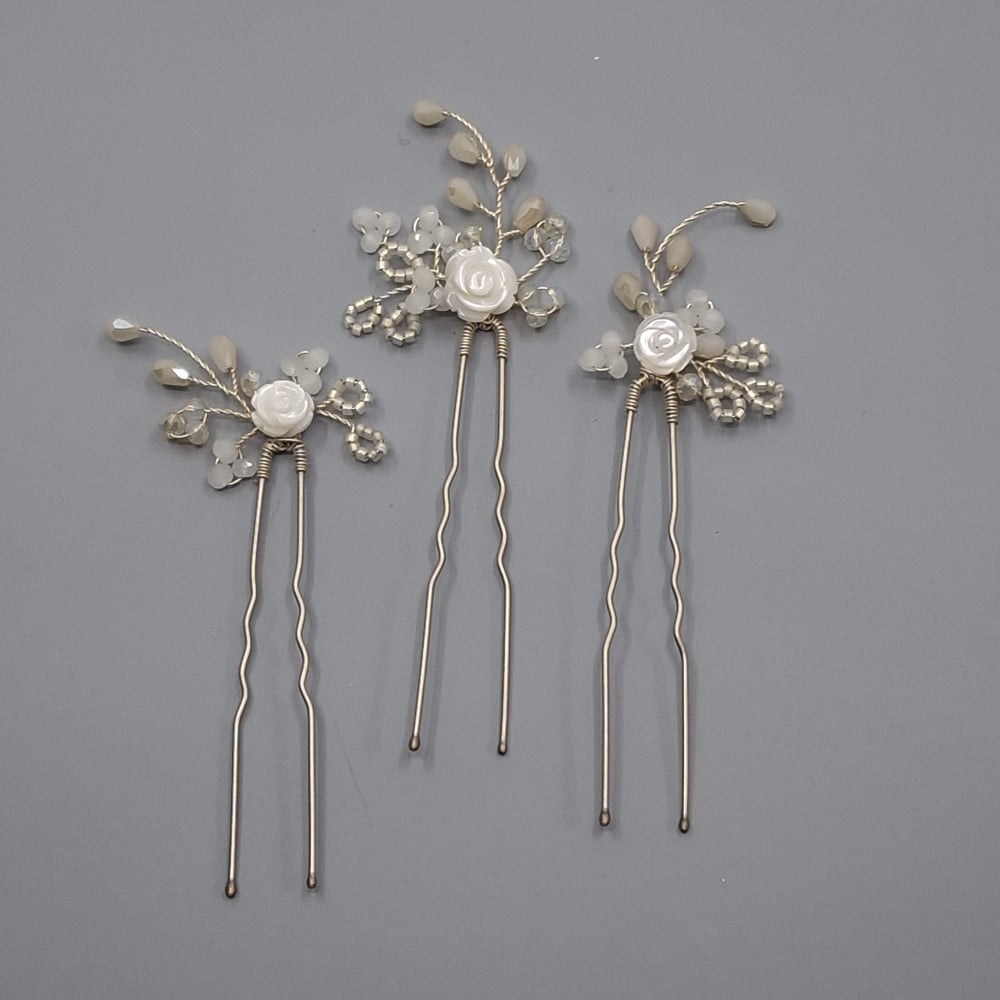 GARDENIA | set of three small rose flower bridal hair pins