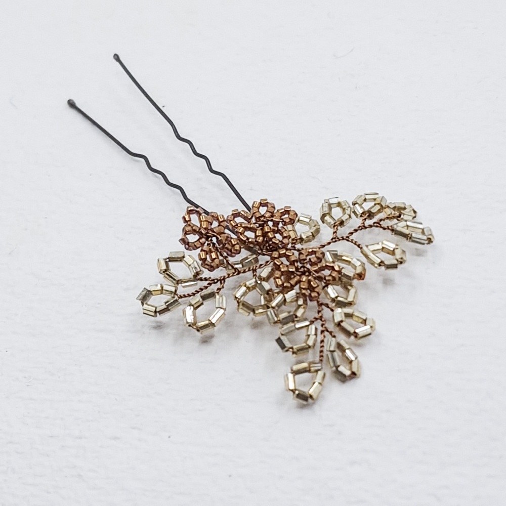 GOLD AND COPPER FLOWER | Golden floral Wedding Hair Pin