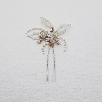 IVORY ROSE | Beaded Leaved and Roses with Diamante and Pearls Bridal Hair Pin