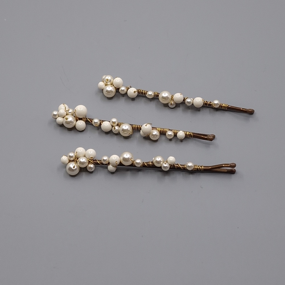 PEARL CLUSTER CLIPS | Trio of Cream and Ivory Glass Pearl Hair Clips