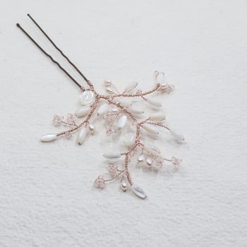 ROSE GOLD | Rose Gold and Mother of Pearl, Freshwater Pearl Statement Floral Hair Pin