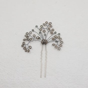 VINTAGE SILVER | Antique Silver Seed Bead Bridal Hair Pin