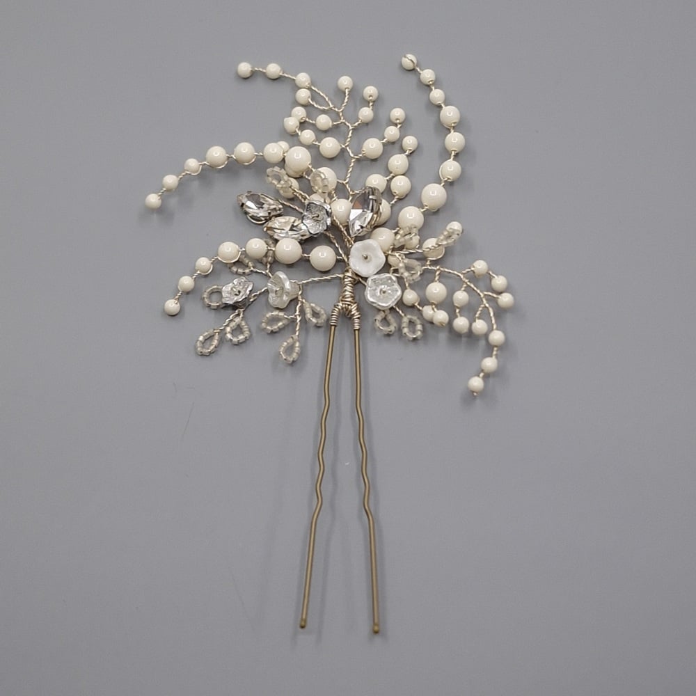 WINTER ROSE | Crystal Ivory and White Opal Floral Wedding Hair Pin