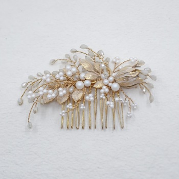 HARLOW | Large Pale Gold and Champagne Opal Wedding Hair Combs Sample