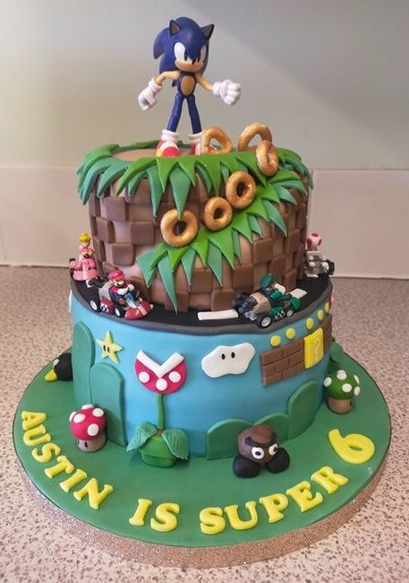 Sonic and Mario cake