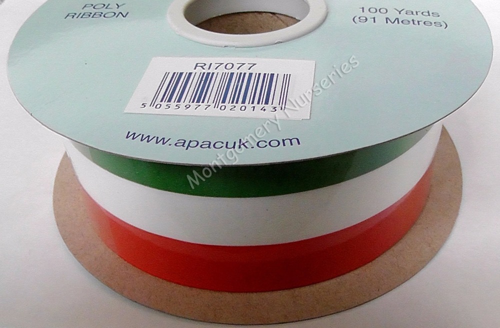 50mm x 100yds Tri-Colour Ribbon Green White Orange Polyribbon #ri7077