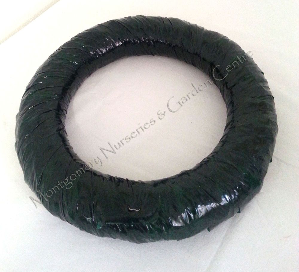 1 x Straw Wreath Ring (14inch) Wrapped in Green Wreath Wrap