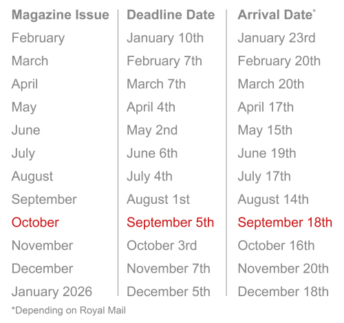 RATES:DEADLINE DATES WEBSITE OCTOBER 2025