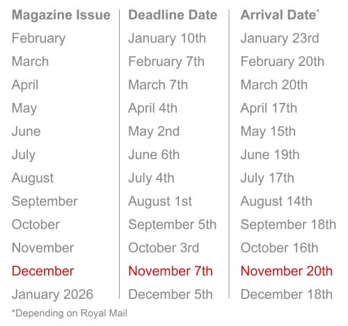 RATES:DEADLINE DATES WEBSITE 2025 DECEMBER