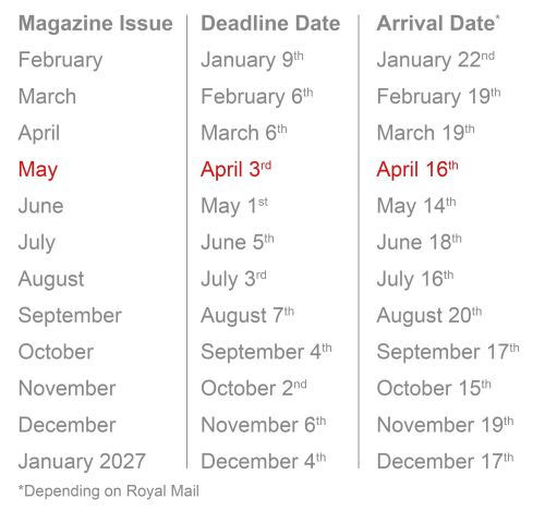 RATES:DEADLINE DATES WEBSITE 2026 MAY