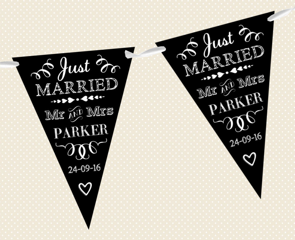 PERSONALISED CHALKBOARD BUNTING- JUST MARRIED D1 BANNER