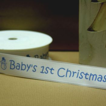 "Baby's 1st Christmas" PRINTED RIBBON - Pink or Blue - 25mm Wide