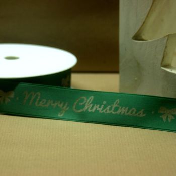 "Merry Christmas" BOW DESIGN PRINTED RIBBON - 25mm Wide