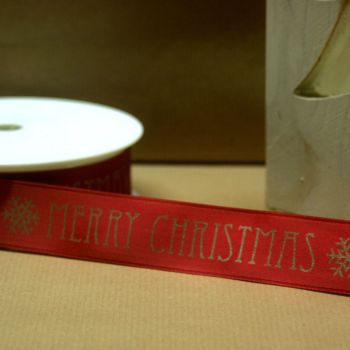 "Merry Christmas" SNOWFLAKE PRINTED RIBBON - 25mm Wide