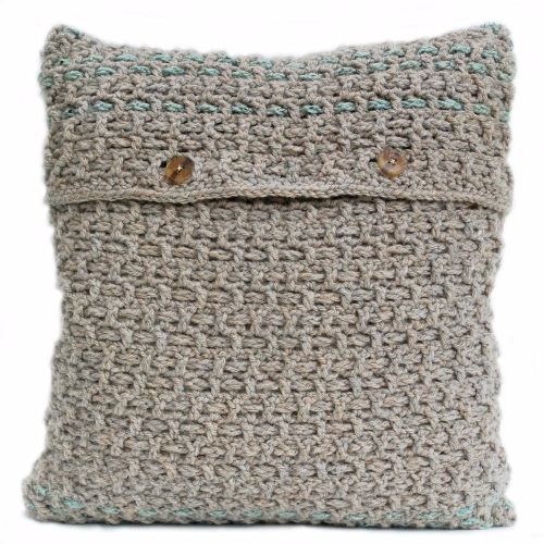 Hand crocheted and woven cushion