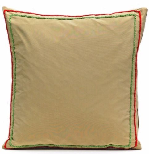 Gold silk cushion with crocheted detail