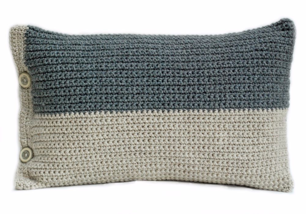 Hand crocheted grey natural cushion