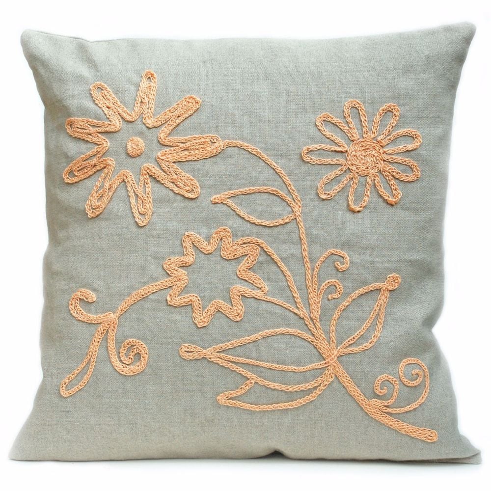 Floral design linen cushion