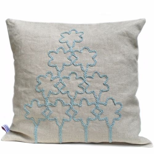 Flower tree design linen cushion