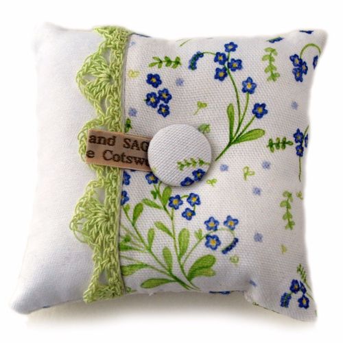 Pin cushion in Forget-Me-Not design