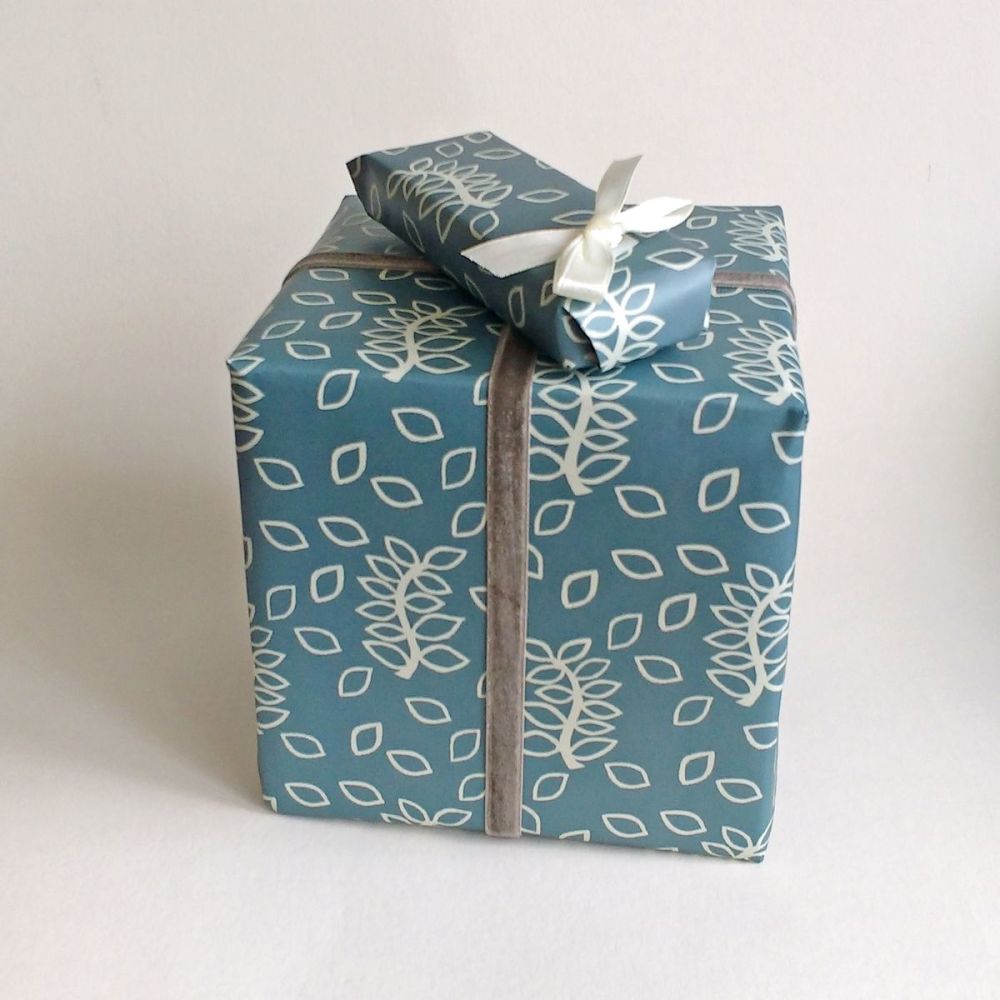 Blue leaves gift wrap