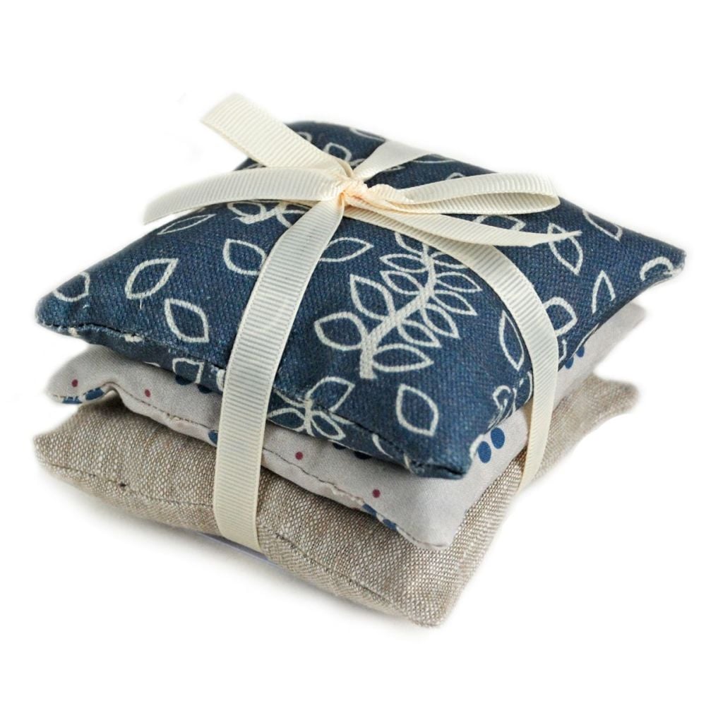 Blue leaves trio of lavender pillows
