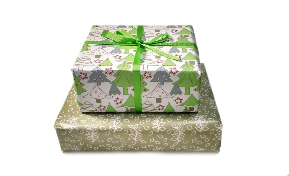 Christmas green trees gift wrap