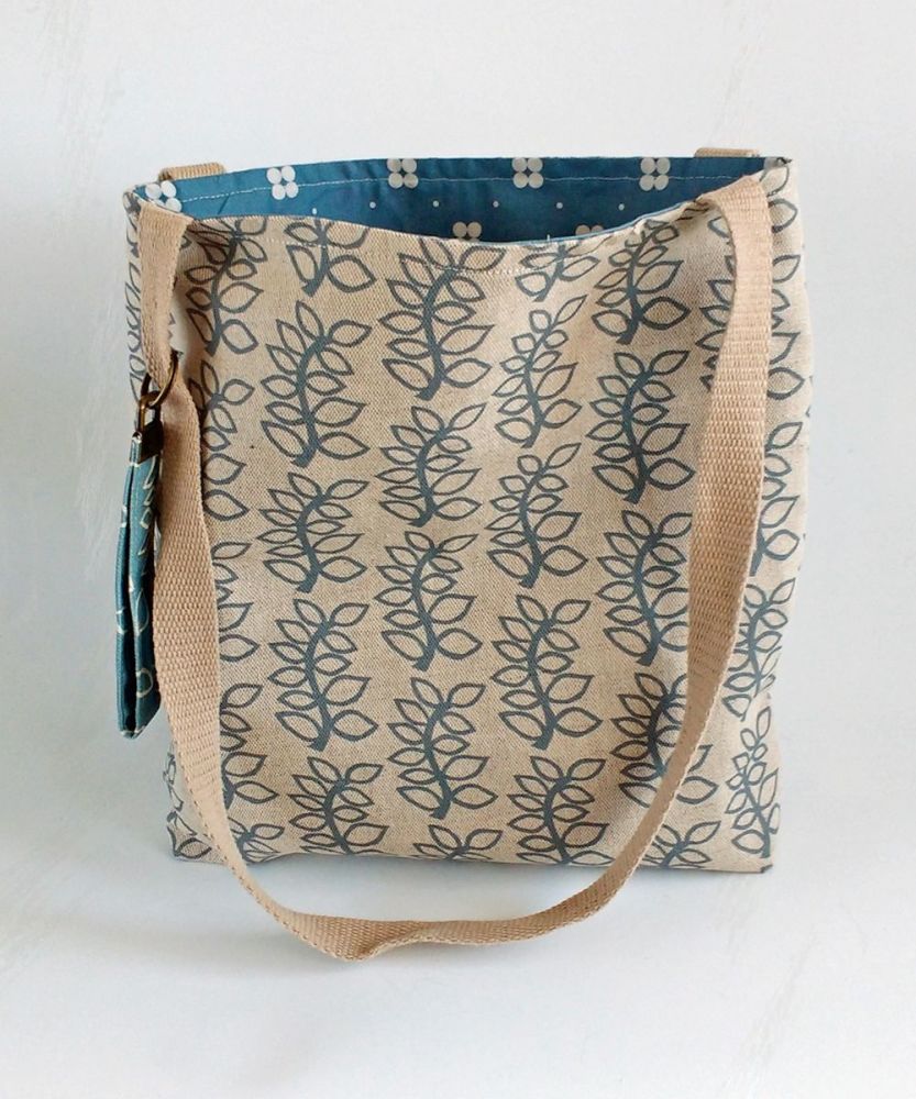 Linen leaves tote bag