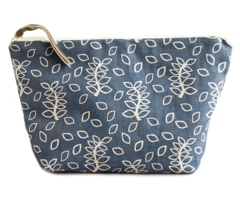 Blue leaves medium cosmetic pouch